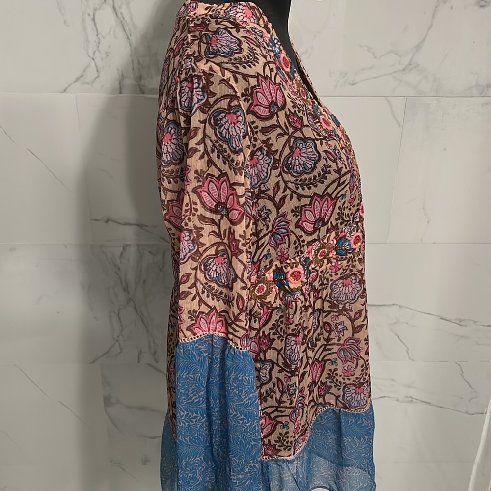 Soft surroundings pergola embroidered floral print sheer tunic Sz s - Picture 6 of 11